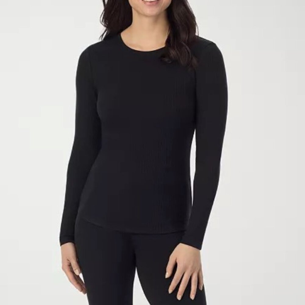 NWT Cuddl Duds Women's Stretch Rib Long Sleeve Crew in Black | Size: Small